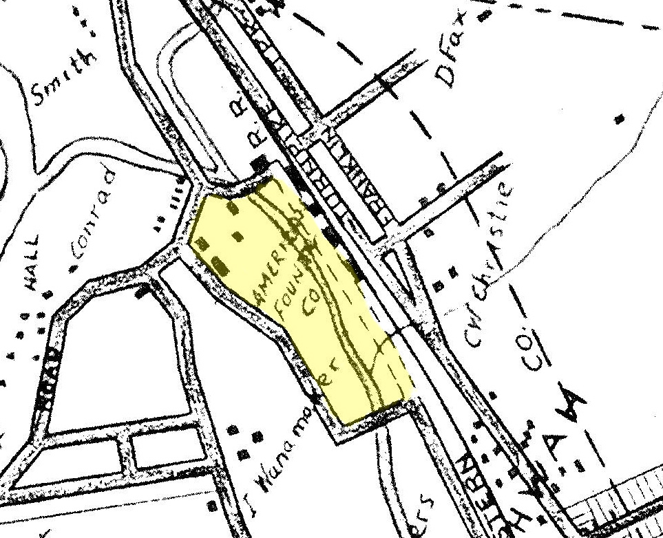 The American Foundry Company Location on the 1913 Bromley Atlas of Bergen County.  The location next to the railroad and between Franklin Turnpike and Ramapo Valley Road allowed for quick exporting of goods once made.