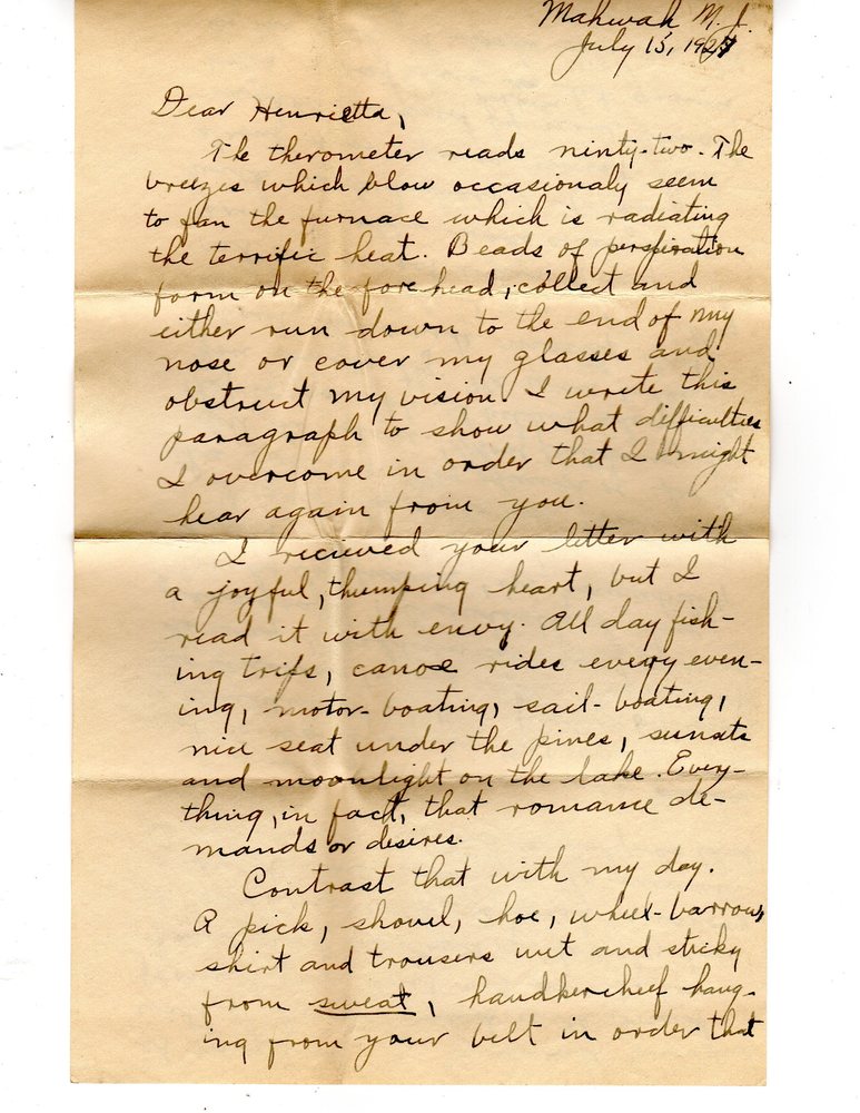 J. Frank Young to Henrietta Morriss, July 15, 1927