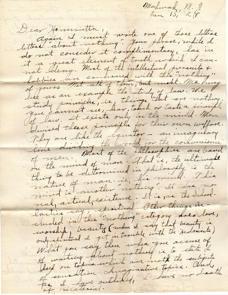 J. Frank Young to Henrietta Morriss January 15, 1928.