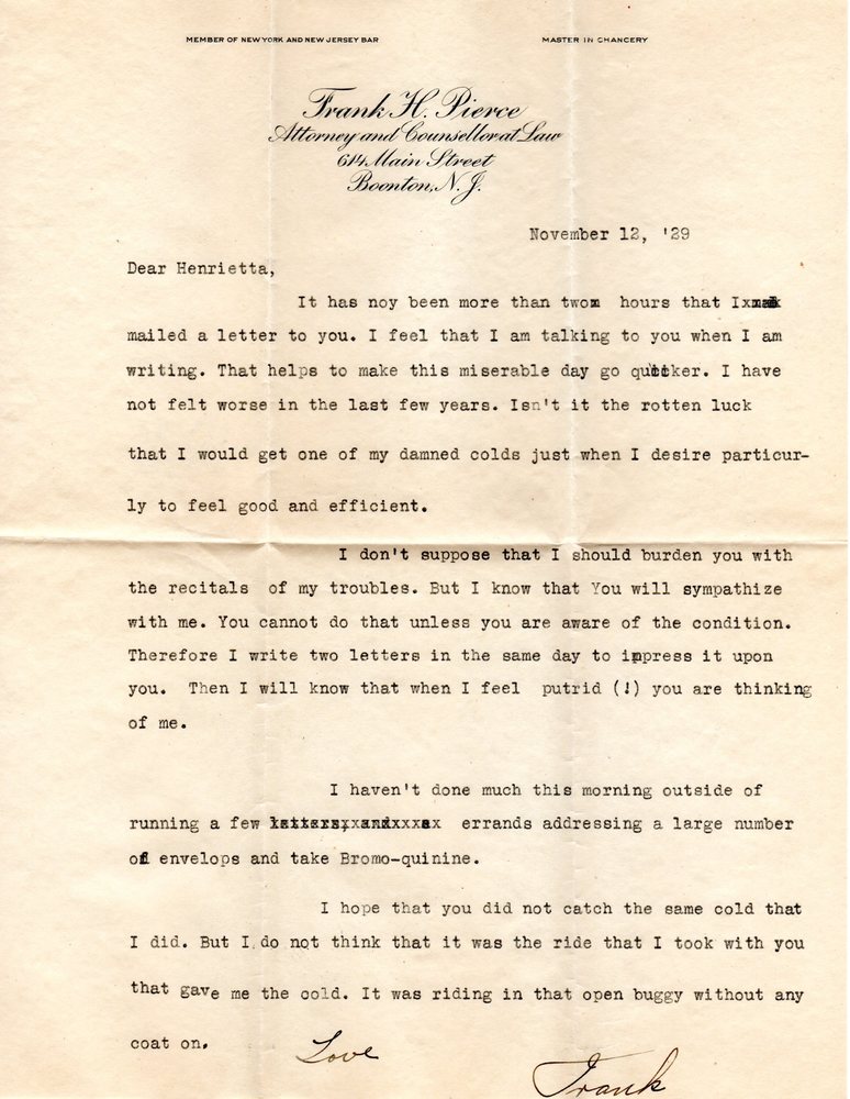 J Frank Young to Henrietta Morriss, November 12, 1929