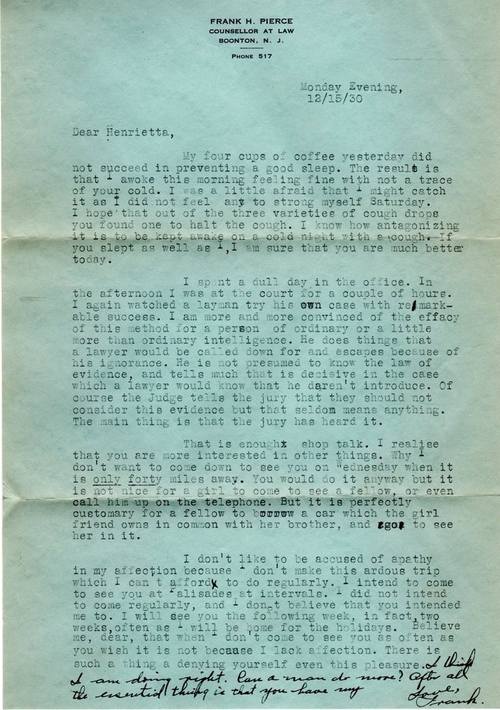 J Frank Young to Henrietta Morriss, December 15, 1930