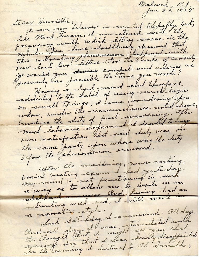 J. Frank Young to Henrietta T. Morriss, January 24, 1928