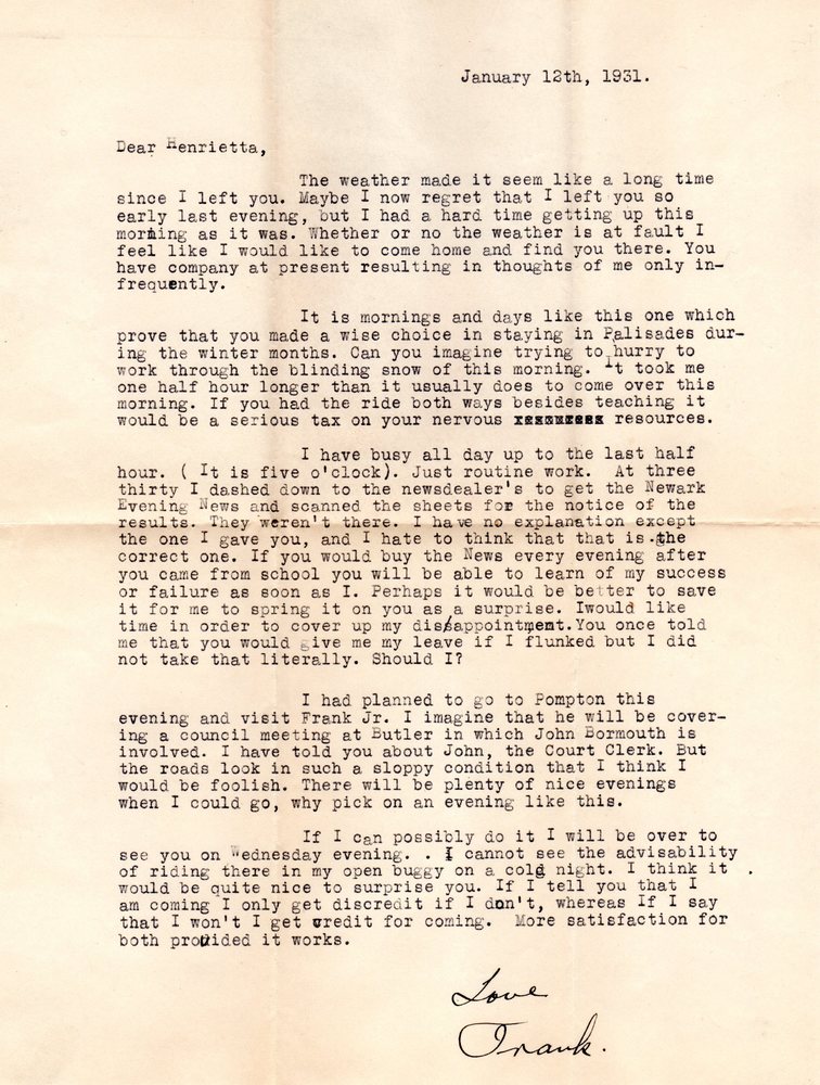 J Frank Young to Henrietta Morriss, January 12,1931